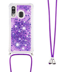 Silikon Hülle Handyhülle Gummi Schutzhülle Flexible Tasche Bling-Bling mit Schlüsselband Lanyard S03 für Samsung Galaxy A40 Violett
