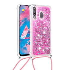 Silikon Hülle Handyhülle Gummi Schutzhülle Flexible Tasche Bling-Bling mit Schlüsselband Lanyard S03 für Samsung Galaxy A40s Pink