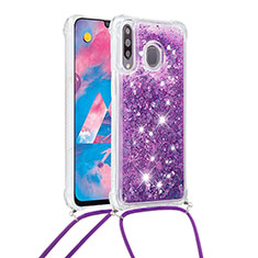 Silikon Hülle Handyhülle Gummi Schutzhülle Flexible Tasche Bling-Bling mit Schlüsselband Lanyard S03 für Samsung Galaxy A40s Violett