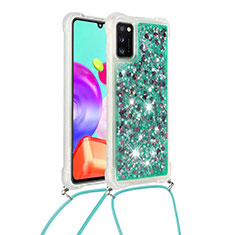 Silikon Hülle Handyhülle Gummi Schutzhülle Flexible Tasche Bling-Bling mit Schlüsselband Lanyard S03 für Samsung Galaxy A41 Grün