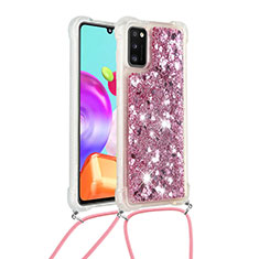 Silikon Hülle Handyhülle Gummi Schutzhülle Flexible Tasche Bling-Bling mit Schlüsselband Lanyard S03 für Samsung Galaxy A41 Rot