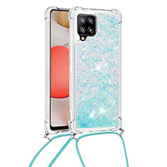 Silikon Hülle Handyhülle Gummi Schutzhülle Flexible Tasche Bling-Bling mit Schlüsselband Lanyard S03 für Samsung Galaxy A42 5G Hellblau