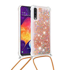 Silikon Hülle Handyhülle Gummi Schutzhülle Flexible Tasche Bling-Bling mit Schlüsselband Lanyard S03 für Samsung Galaxy A50 Gold