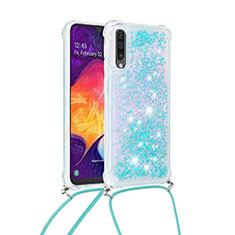 Silikon Hülle Handyhülle Gummi Schutzhülle Flexible Tasche Bling-Bling mit Schlüsselband Lanyard S03 für Samsung Galaxy A50S Hellblau