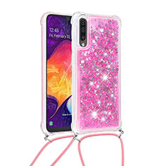 Silikon Hülle Handyhülle Gummi Schutzhülle Flexible Tasche Bling-Bling mit Schlüsselband Lanyard S03 für Samsung Galaxy A50S Pink