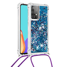 Silikon Hülle Handyhülle Gummi Schutzhülle Flexible Tasche Bling-Bling mit Schlüsselband Lanyard S03 für Samsung Galaxy A52 4G Blau