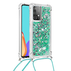 Silikon Hülle Handyhülle Gummi Schutzhülle Flexible Tasche Bling-Bling mit Schlüsselband Lanyard S03 für Samsung Galaxy A52 4G Grün