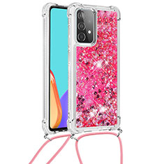 Silikon Hülle Handyhülle Gummi Schutzhülle Flexible Tasche Bling-Bling mit Schlüsselband Lanyard S03 für Samsung Galaxy A52s 5G Pink