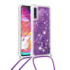 Silikon Hülle Handyhülle Gummi Schutzhülle Flexible Tasche Bling-Bling mit Schlüsselband Lanyard S03 für Samsung Galaxy A70S Violett