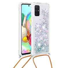 Silikon Hülle Handyhülle Gummi Schutzhülle Flexible Tasche Bling-Bling mit Schlüsselband Lanyard S03 für Samsung Galaxy A71 4G A715 Silber