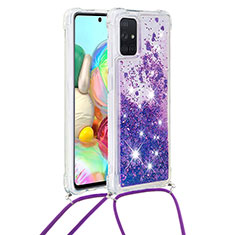 Silikon Hülle Handyhülle Gummi Schutzhülle Flexible Tasche Bling-Bling mit Schlüsselband Lanyard S03 für Samsung Galaxy A71 4G A715 Violett