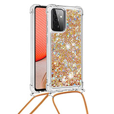 Silikon Hülle Handyhülle Gummi Schutzhülle Flexible Tasche Bling-Bling mit Schlüsselband Lanyard S03 für Samsung Galaxy A72 4G Gold
