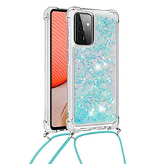 Silikon Hülle Handyhülle Gummi Schutzhülle Flexible Tasche Bling-Bling mit Schlüsselband Lanyard S03 für Samsung Galaxy A72 4G Hellblau