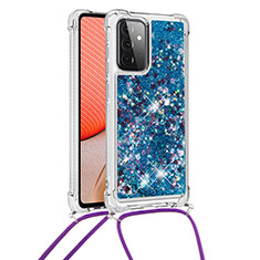 Silikon Hülle Handyhülle Gummi Schutzhülle Flexible Tasche Bling-Bling mit Schlüsselband Lanyard S03 für Samsung Galaxy A72 5G Blau