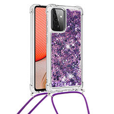 Silikon Hülle Handyhülle Gummi Schutzhülle Flexible Tasche Bling-Bling mit Schlüsselband Lanyard S03 für Samsung Galaxy A72 5G Violett