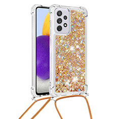 Silikon Hülle Handyhülle Gummi Schutzhülle Flexible Tasche Bling-Bling mit Schlüsselband Lanyard S03 für Samsung Galaxy A73 5G Gold