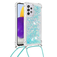 Silikon Hülle Handyhülle Gummi Schutzhülle Flexible Tasche Bling-Bling mit Schlüsselband Lanyard S03 für Samsung Galaxy A73 5G Hellblau