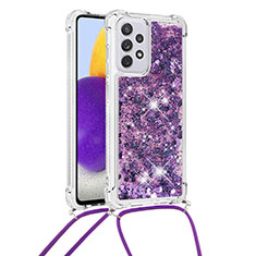 Silikon Hülle Handyhülle Gummi Schutzhülle Flexible Tasche Bling-Bling mit Schlüsselband Lanyard S03 für Samsung Galaxy A73 5G Violett