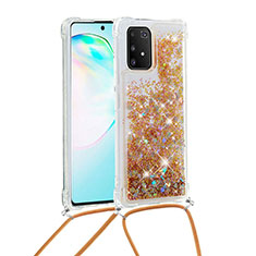 Silikon Hülle Handyhülle Gummi Schutzhülle Flexible Tasche Bling-Bling mit Schlüsselband Lanyard S03 für Samsung Galaxy A91 Gold