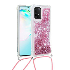 Silikon Hülle Handyhülle Gummi Schutzhülle Flexible Tasche Bling-Bling mit Schlüsselband Lanyard S03 für Samsung Galaxy A91 Rot