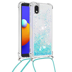 Silikon Hülle Handyhülle Gummi Schutzhülle Flexible Tasche Bling-Bling mit Schlüsselband Lanyard S03 für Samsung Galaxy M01 Core Hellblau
