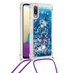 Silikon Hülle Handyhülle Gummi Schutzhülle Flexible Tasche Bling-Bling mit Schlüsselband Lanyard S03 für Samsung Galaxy M02 Blau