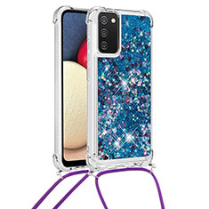 Silikon Hülle Handyhülle Gummi Schutzhülle Flexible Tasche Bling-Bling mit Schlüsselband Lanyard S03 für Samsung Galaxy M02s Blau