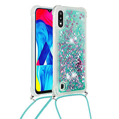 Silikon Hülle Handyhülle Gummi Schutzhülle Flexible Tasche Bling-Bling mit Schlüsselband Lanyard S03 für Samsung Galaxy M10 Grün