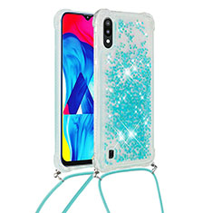 Silikon Hülle Handyhülle Gummi Schutzhülle Flexible Tasche Bling-Bling mit Schlüsselband Lanyard S03 für Samsung Galaxy M10 Hellblau