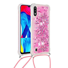 Silikon Hülle Handyhülle Gummi Schutzhülle Flexible Tasche Bling-Bling mit Schlüsselband Lanyard S03 für Samsung Galaxy M10 Pink