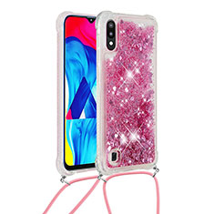 Silikon Hülle Handyhülle Gummi Schutzhülle Flexible Tasche Bling-Bling mit Schlüsselband Lanyard S03 für Samsung Galaxy M10 Rot