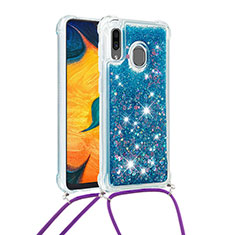 Silikon Hülle Handyhülle Gummi Schutzhülle Flexible Tasche Bling-Bling mit Schlüsselband Lanyard S03 für Samsung Galaxy M10S Blau