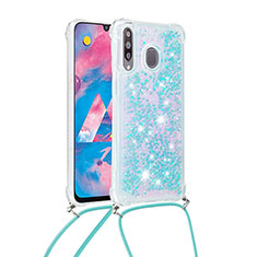 Silikon Hülle Handyhülle Gummi Schutzhülle Flexible Tasche Bling-Bling mit Schlüsselband Lanyard S03 für Samsung Galaxy M30 Hellblau