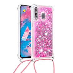 Silikon Hülle Handyhülle Gummi Schutzhülle Flexible Tasche Bling-Bling mit Schlüsselband Lanyard S03 für Samsung Galaxy M30 Pink