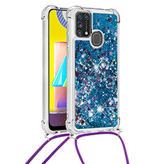 Silikon Hülle Handyhülle Gummi Schutzhülle Flexible Tasche Bling-Bling mit Schlüsselband Lanyard S03 für Samsung Galaxy M31 Blau