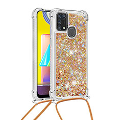 Silikon Hülle Handyhülle Gummi Schutzhülle Flexible Tasche Bling-Bling mit Schlüsselband Lanyard S03 für Samsung Galaxy M31 Gold