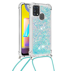 Silikon Hülle Handyhülle Gummi Schutzhülle Flexible Tasche Bling-Bling mit Schlüsselband Lanyard S03 für Samsung Galaxy M31 Hellblau