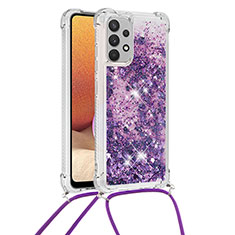 Silikon Hülle Handyhülle Gummi Schutzhülle Flexible Tasche Bling-Bling mit Schlüsselband Lanyard S03 für Samsung Galaxy M32 5G Violett