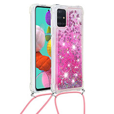 Silikon Hülle Handyhülle Gummi Schutzhülle Flexible Tasche Bling-Bling mit Schlüsselband Lanyard S03 für Samsung Galaxy M40S Pink
