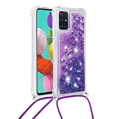 Silikon Hülle Handyhülle Gummi Schutzhülle Flexible Tasche Bling-Bling mit Schlüsselband Lanyard S03 für Samsung Galaxy M40S Violett