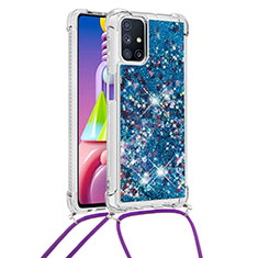 Silikon Hülle Handyhülle Gummi Schutzhülle Flexible Tasche Bling-Bling mit Schlüsselband Lanyard S03 für Samsung Galaxy M51 Blau