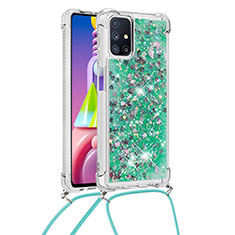 Silikon Hülle Handyhülle Gummi Schutzhülle Flexible Tasche Bling-Bling mit Schlüsselband Lanyard S03 für Samsung Galaxy M51 Grün