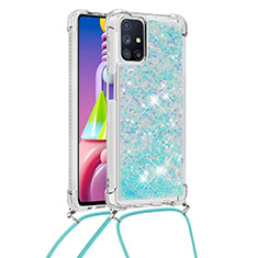 Silikon Hülle Handyhülle Gummi Schutzhülle Flexible Tasche Bling-Bling mit Schlüsselband Lanyard S03 für Samsung Galaxy M51 Hellblau