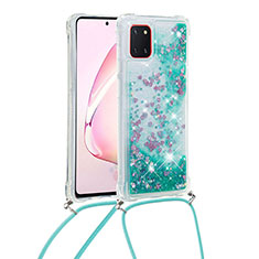 Silikon Hülle Handyhülle Gummi Schutzhülle Flexible Tasche Bling-Bling mit Schlüsselband Lanyard S03 für Samsung Galaxy M60s Grün