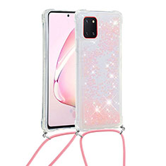 Silikon Hülle Handyhülle Gummi Schutzhülle Flexible Tasche Bling-Bling mit Schlüsselband Lanyard S03 für Samsung Galaxy M60s Rosa