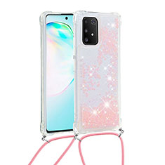 Silikon Hülle Handyhülle Gummi Schutzhülle Flexible Tasche Bling-Bling mit Schlüsselband Lanyard S03 für Samsung Galaxy M80S Rosa