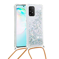 Silikon Hülle Handyhülle Gummi Schutzhülle Flexible Tasche Bling-Bling mit Schlüsselband Lanyard S03 für Samsung Galaxy M80S Silber