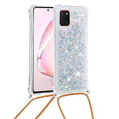 Silikon Hülle Handyhülle Gummi Schutzhülle Flexible Tasche Bling-Bling mit Schlüsselband Lanyard S03 für Samsung Galaxy Note 10 Lite Silber