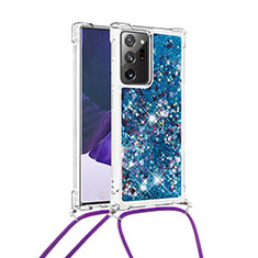 Silikon Hülle Handyhülle Gummi Schutzhülle Flexible Tasche Bling-Bling mit Schlüsselband Lanyard S03 für Samsung Galaxy Note 20 Ultra 5G Blau