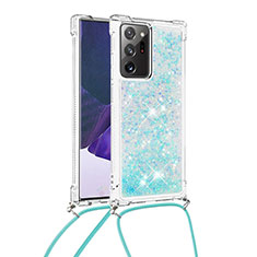 Silikon Hülle Handyhülle Gummi Schutzhülle Flexible Tasche Bling-Bling mit Schlüsselband Lanyard S03 für Samsung Galaxy Note 20 Ultra 5G Hellblau